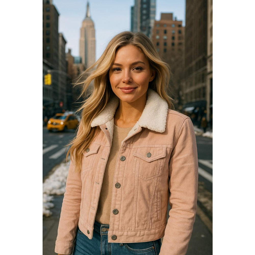 Blush Corduroy Sherpa Lined Jacket Ashley by 26 Inter. Autumn Winter Streetwear